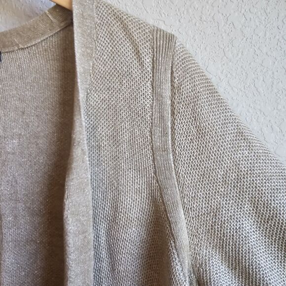 Talbots Textured Linen Roll-Tab Long Duster - Metallic Size M Medium Fall Academ - Picture 6 of 9